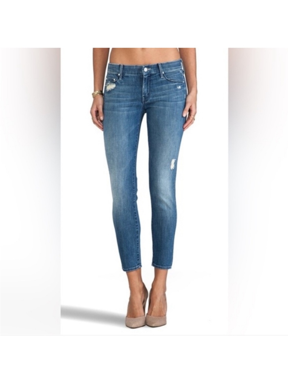 MOTHER The Looker Ankle ZipWomen's Distressed Blue Skinny Jeans size 28
